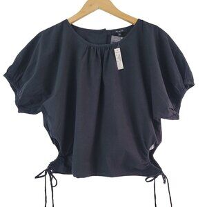 Madewell Poplin Puff Sleeve Cutout Crop Top Womens Sz XXS Black New Boho Summer